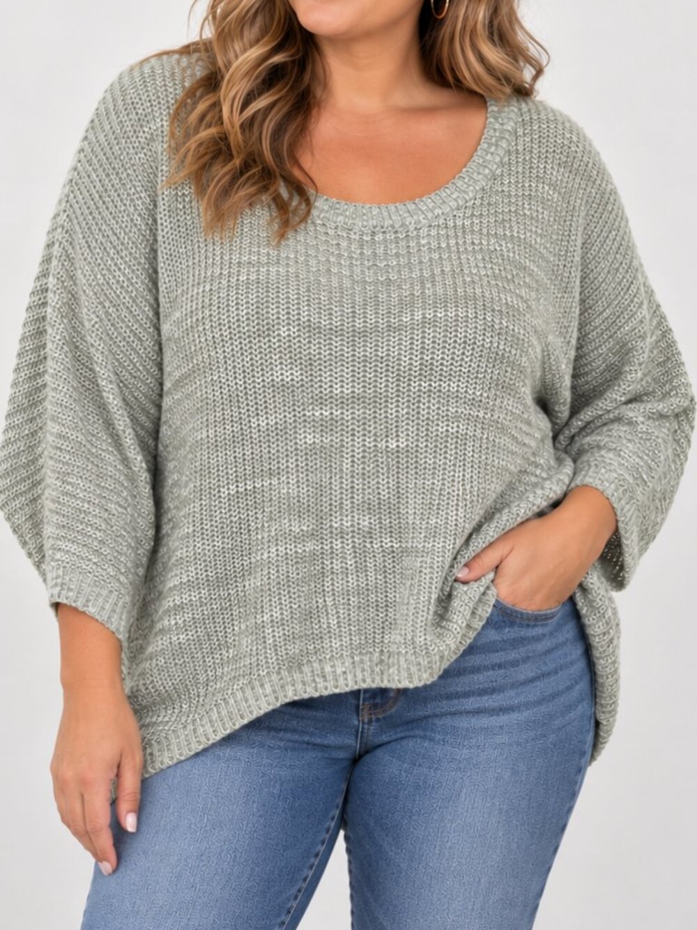 New Directions Curvy Women's Sage Green Dolman Sleeve Open Knit Sweater Size 2X
